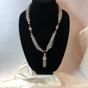 Vintage silver tone chain mesh pendant necklace